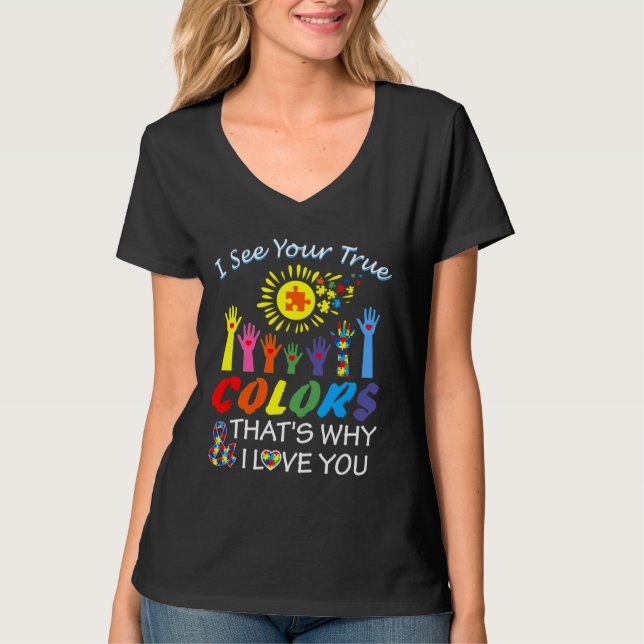 I See Your True Colours Autism Awareness Puzzle De T-Shirt (Front)