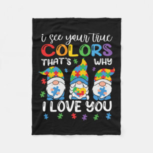 I See Your True Colours Gnomes Autism Awareness Sp Fleece Blanket