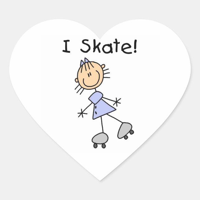 I Skate - Girl Roller Skater Heart Sticker (Front)