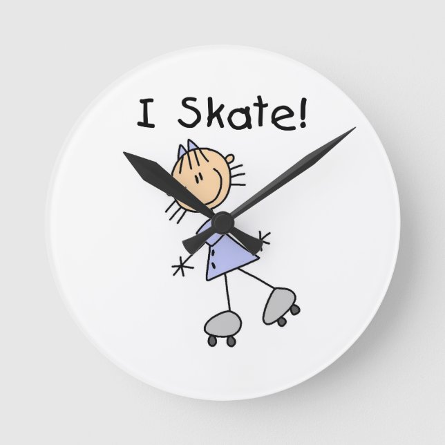 I Skate - Girl Roller Skater Round Clock (Front)
