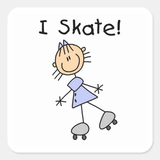 I Skate - Girl Roller Skater Square Sticker (Front)