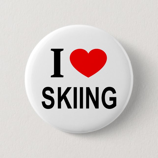 I ❤️ SKIING I LOVE SKIING I HEART SKIING 6 CM ROUND BADGE (Front)