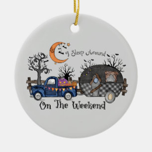 I Sleep Around on the Weekend – Funny Halloween Ceramic Tree Decoration