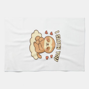 I Sloth You - Cute Kawaii Sloth Love Pun Design Cl Tea Towel