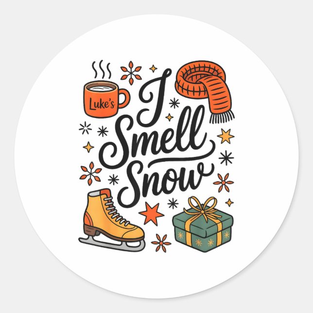 I Smell Snow Cute Christmas &amp; Winter Vibes Lov Classic Round Sticker (Front)