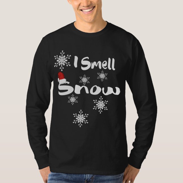 I Smell Snow Santa hat cute snowflakes Funny Gift  T-Shirt (Front)