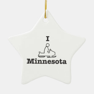 I Snowmobile Minnesota in black Ceramic Tree Decoration