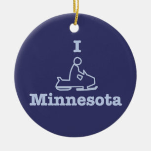 I Snowmobile Minnesota in Blue Ceramic Tree Decoration