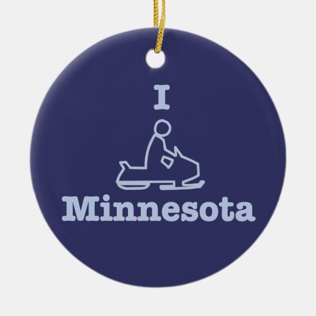 I Snowmobile Minnesota in Blue Ceramic Tree Decoration (Front)
