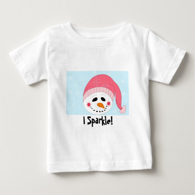 I Sparkle Snowman with Pink Toque Baby T-Shirt (Front)