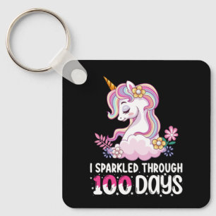 I Sparkled Through 100 Days of School Unicorn Key Ring