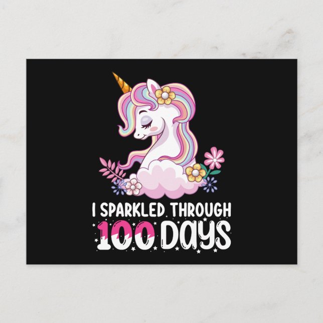 I Sparkled Through 100 Days of School Unicorn Postcard (Front)