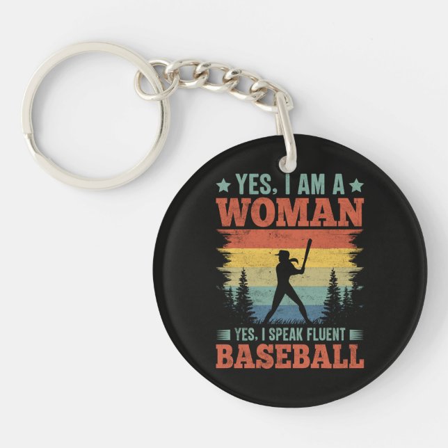 I Speak Fluent Baseball Female Player Fan Key Ring (Front)