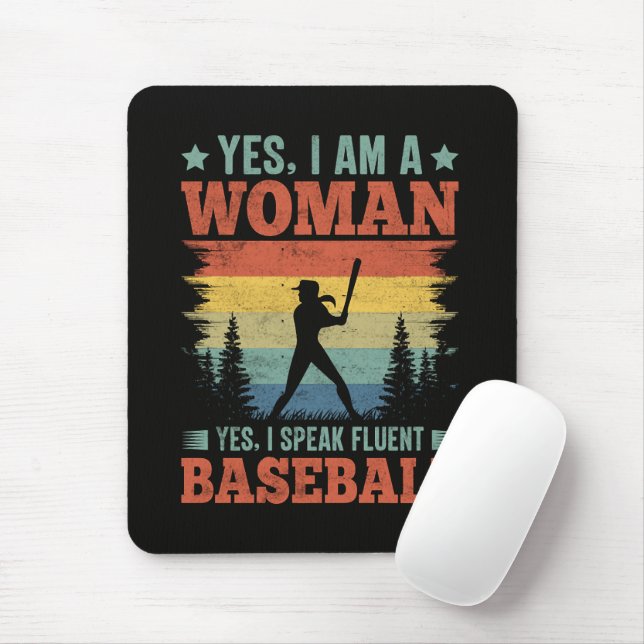 I Speak Fluent Baseball Female Player Fan Mouse Pad (With Mouse)