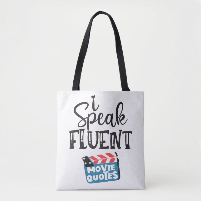 I speak fluent movie quotes fun clapperboard tote bag (Front)