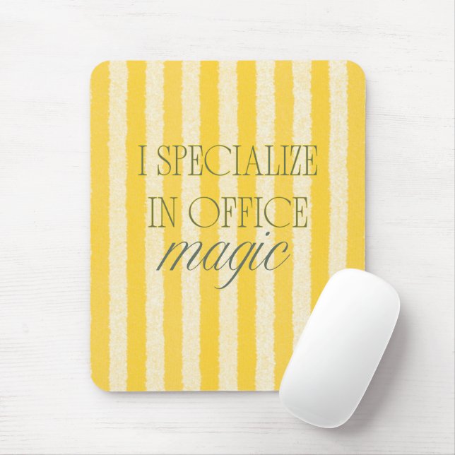 'I Specialise In Office Magic' Yellow Striped Gift Mouse Pad (With Mouse)