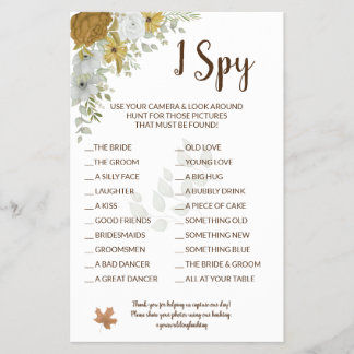 I Spy Boho Autumn Wedding Reception Game Card Flye