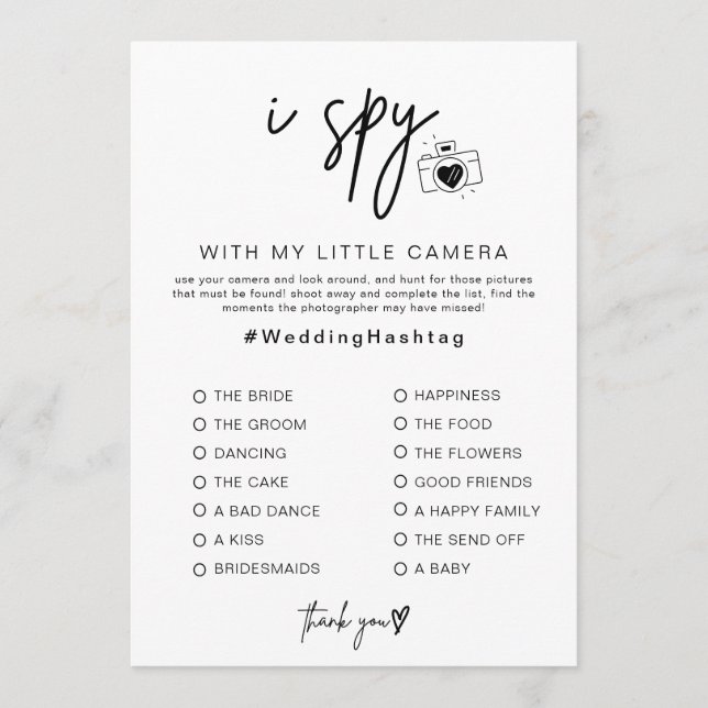I Spy wedding Game for Reception Photo Hunt Game Programme (Front)