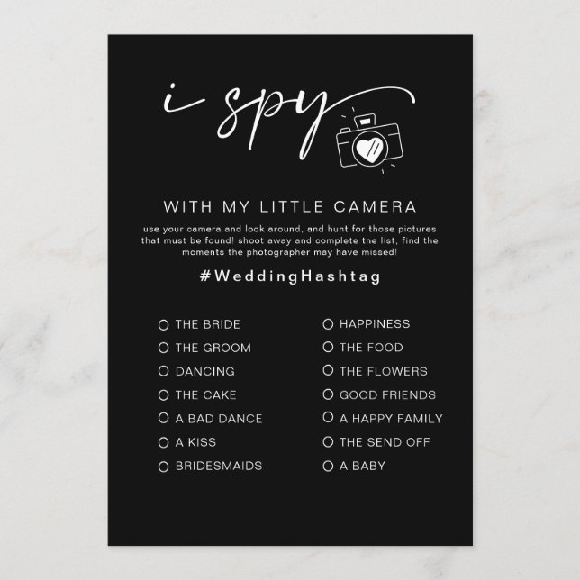 I Spy wedding Game for Reception Photo Hunt Game Programme (Front)