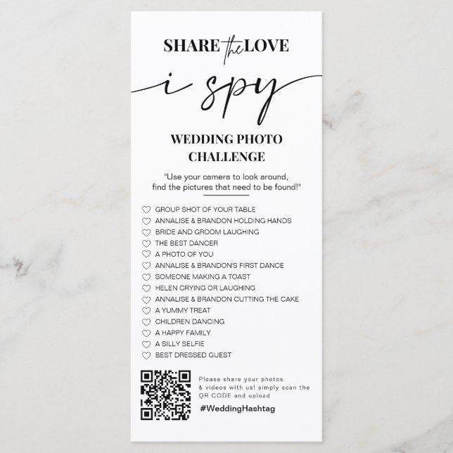 I spy wedding game Share the love photo scavenge Menu (Front)