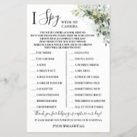 I Spy Wedding Reception Eucalyptus Game Card