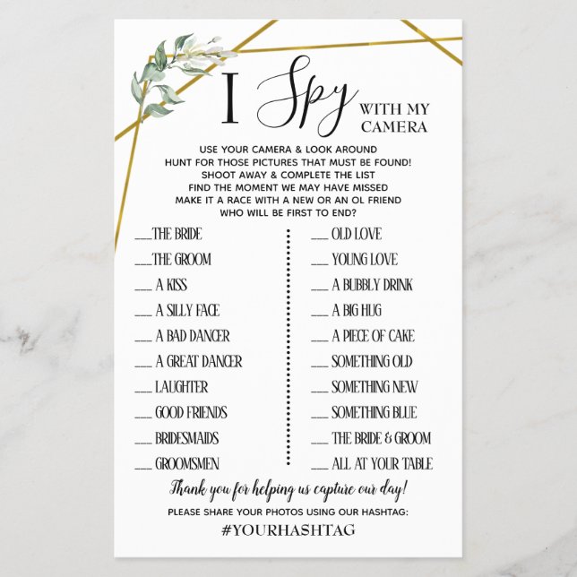 I Spy Wedding Reception game activity Flyer (Front)
