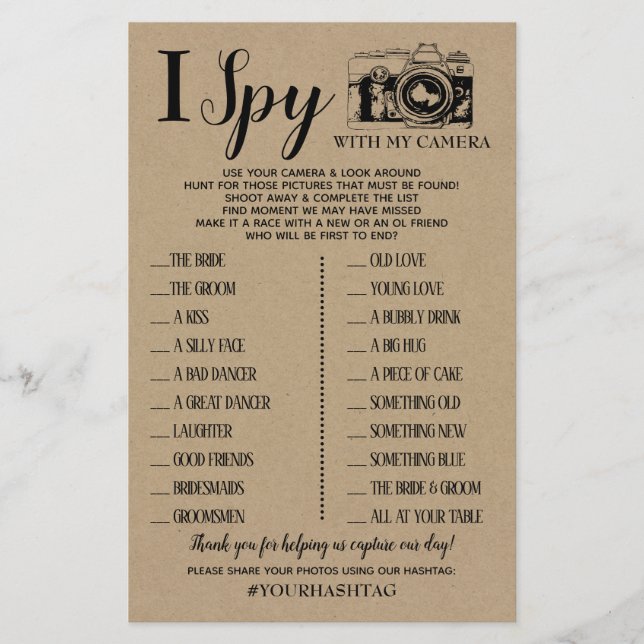 I Spy Wedding Reception Shower Rustic Game Card (Front)