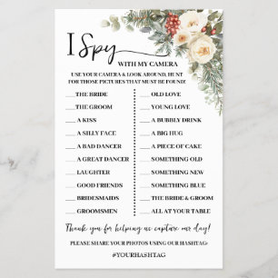 I Spy Winter Floral Wedding Reception Game Card