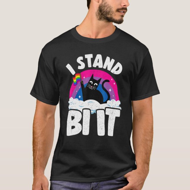 I Stand Bi It Rainbow Cat Bisexual Pride Flag Bi P T-Shirt (Front)