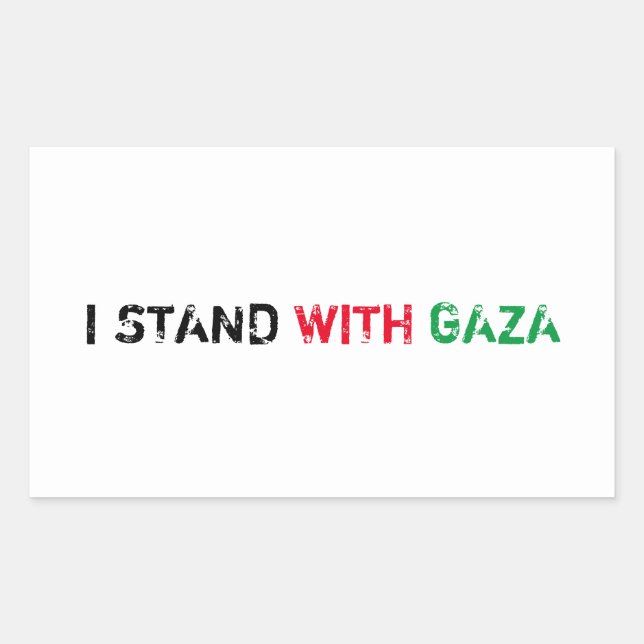 I stand with Gaza distressed grunge text white Rectangular Sticker (Front)