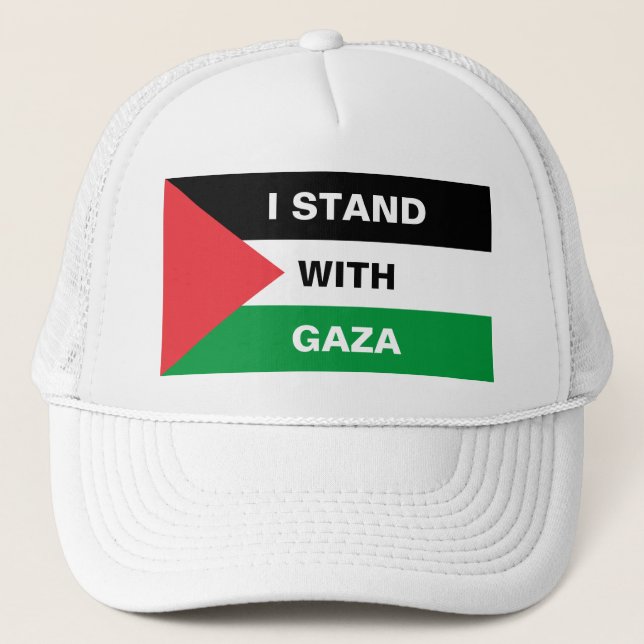 I stand with Gaza text Palestine flag custom Trucker Hat (Front)