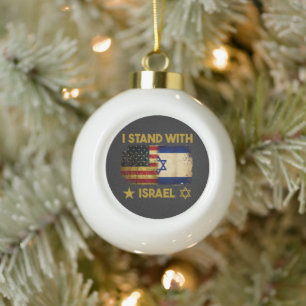  I Stand with Israel America Flag Ceramic Ball Christmas Ornament