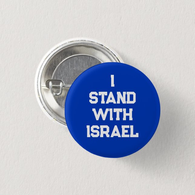 I stand with Israel blue white serif text modern 3 Cm Round Badge (Front & Back)