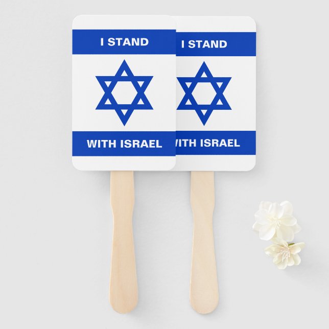 I stand with Israel custom text Israel flag Hand Fan (Front and Back)