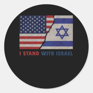 I Stand With Israel Patriotic USA and Israel Flag Classic Round Sticker