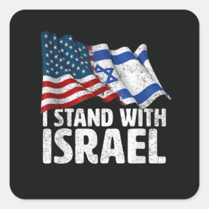 I Stand With Israel USA American Flag Square Sticker