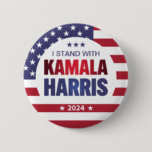I Stand With Kamala Harris Blue Red 2024  Button