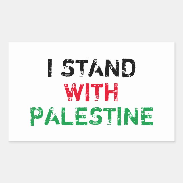 I stand with Palestine black red green white text Rectangular Sticker (Front)