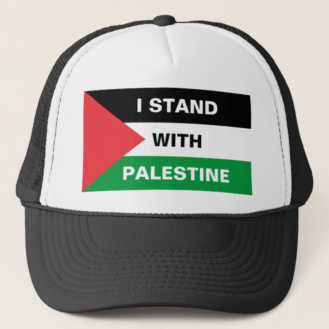 I stand with Palestine text Palestine flag custom Trucker Hat (Front)
