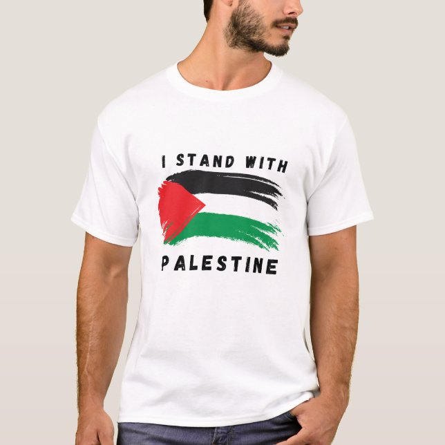 I Stand With Palestine With Flag Design Print T-Shirt (Front)