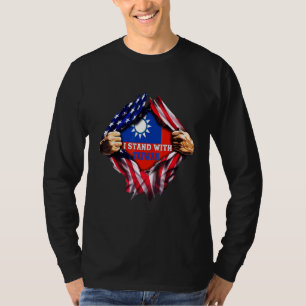 I Stand With Taiwan Flag American Flag Support Tai T-Shirt