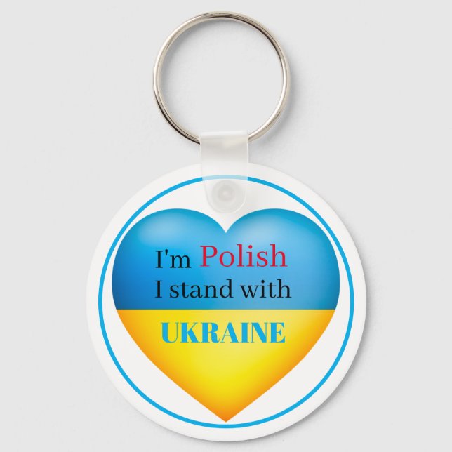 I Stand with Ukraine Blue Yellow Key Ring (Front)