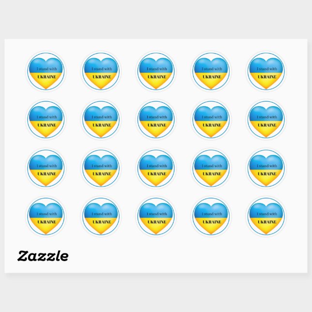 I Stand with Ukraine Blue Yellow Key Ring Classic Round Sticker (Sheet)