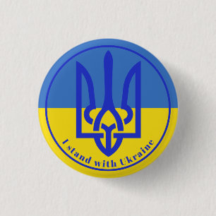 I Stand with Ukraine Blue Yellow Trident Button