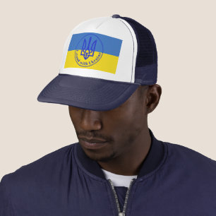 I Stand with Ukraine Blue Yellow Trident Trucker H Hat