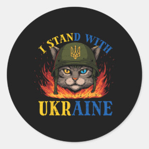 I Stand With Ukraine Cat Soldier Ukrainian Women M Classic Round Sticker