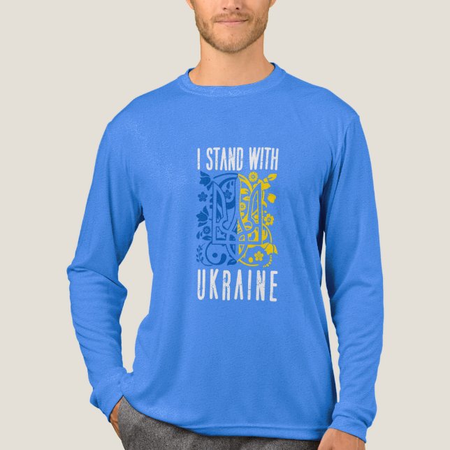 I stand with Ukraine. Coat of Arms of Ukraine.  Tri-Blend Shirt (Front)