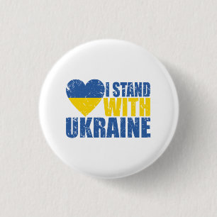 I Stand With Ukraine, Distressed Ukraine Flag 3 Cm Round Badge
