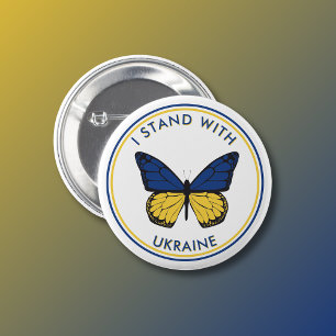 I Stand With Ukraine Editable Butterfly Design  6 Cm Round Badge