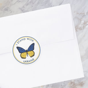 I Stand With Ukraine Editable Butterfly Design  Classic Round Sticker